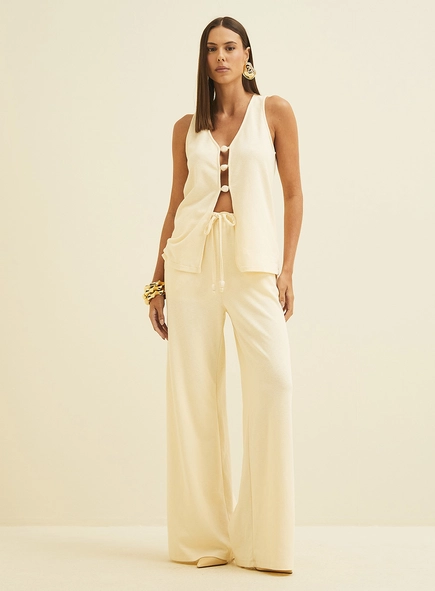 Calça Wide Leg Em Trico