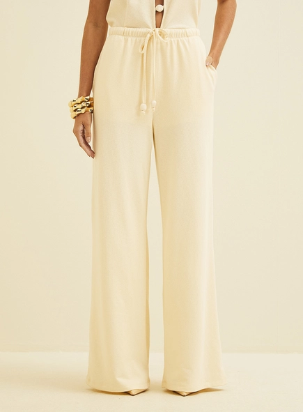Calça Wide Leg Em Trico