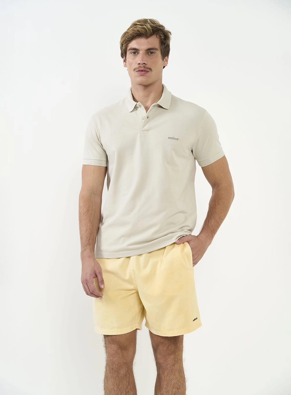 Polo Manga Curta Basic Masculina Bege