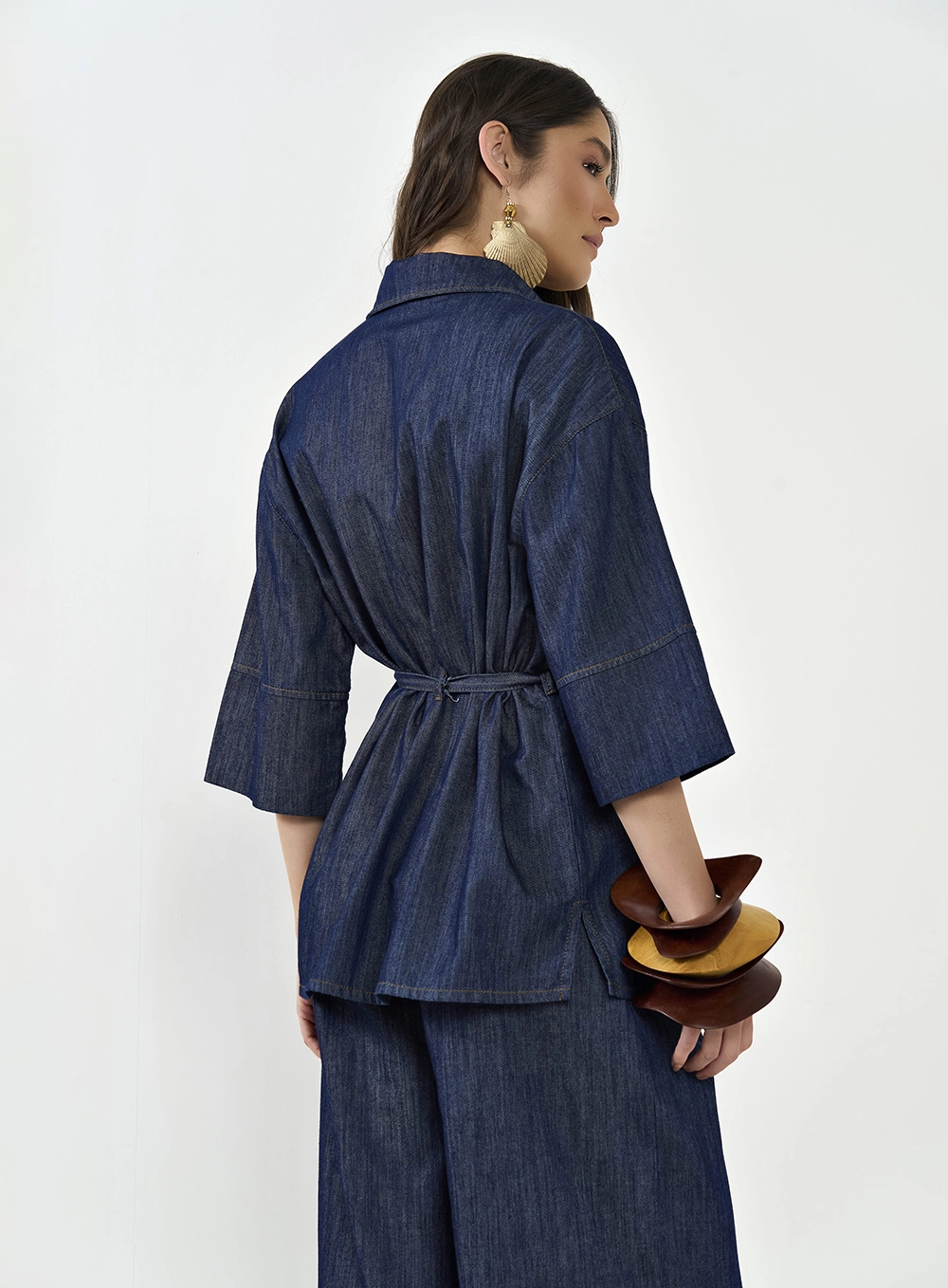 Camisa Jeans Comfort Alongado Com Bolsos Índigo