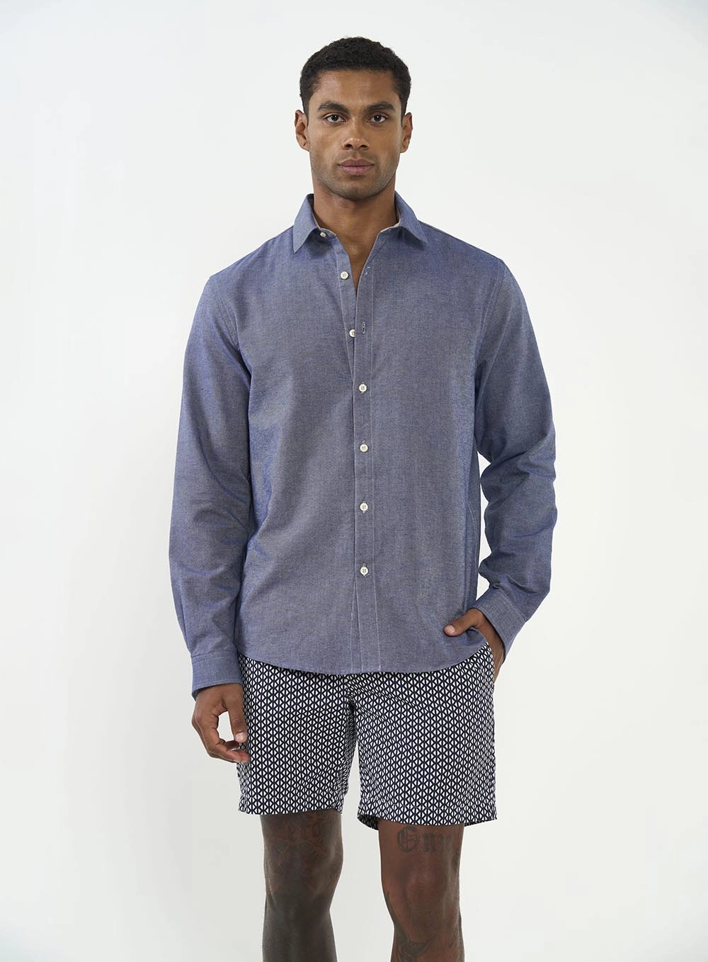 Camisa Masculina Manga Longa Azul