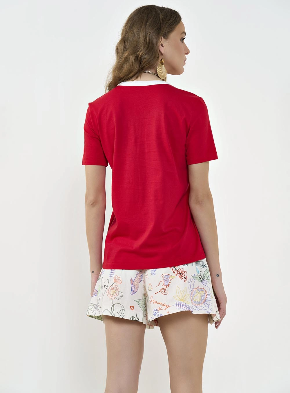 Camiseta Feminina Básica Comfort Com Estampa 3d Vermelho