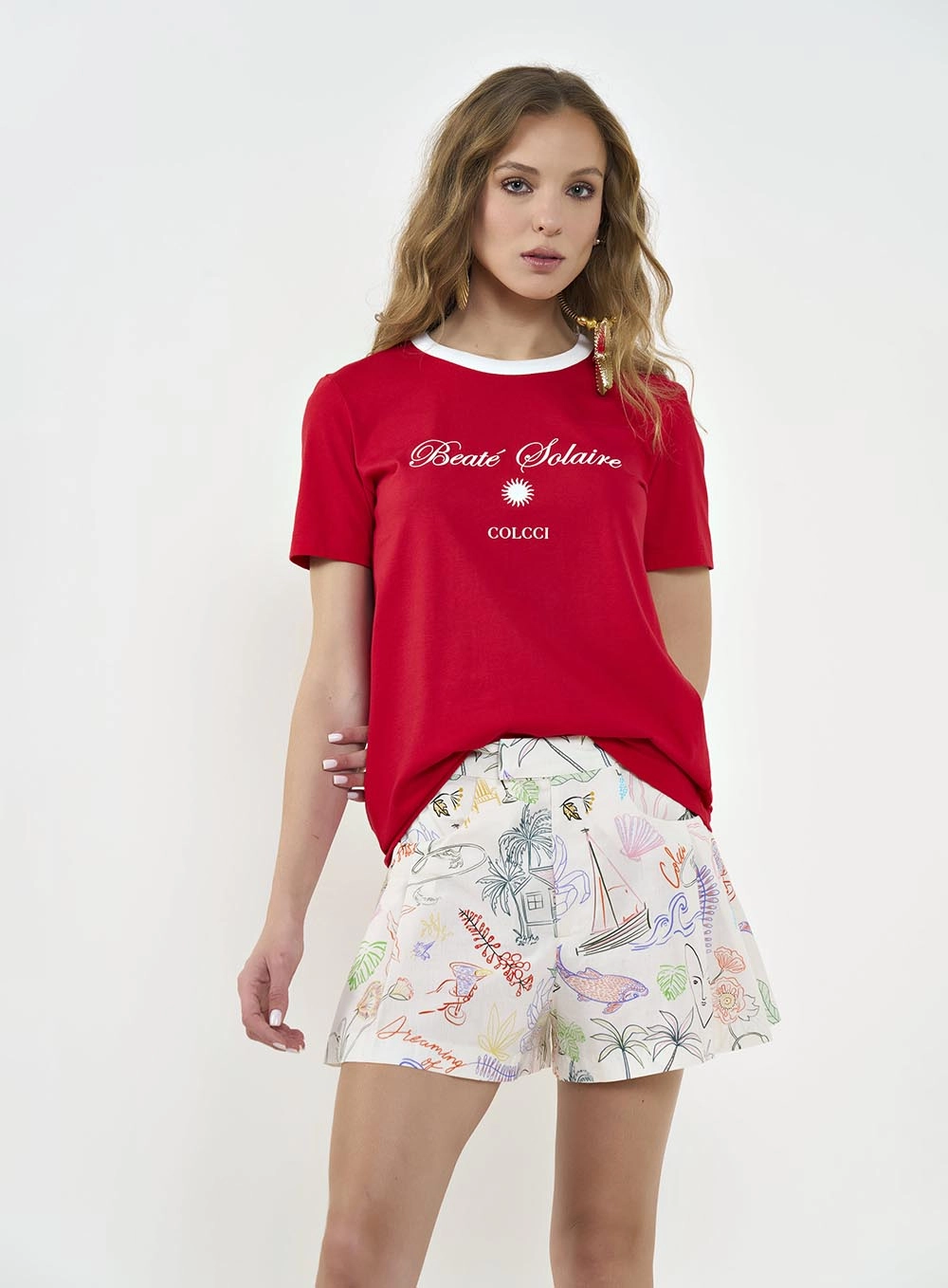 Camiseta Feminina Básica Comfort Com Estampa 3d Vermelho