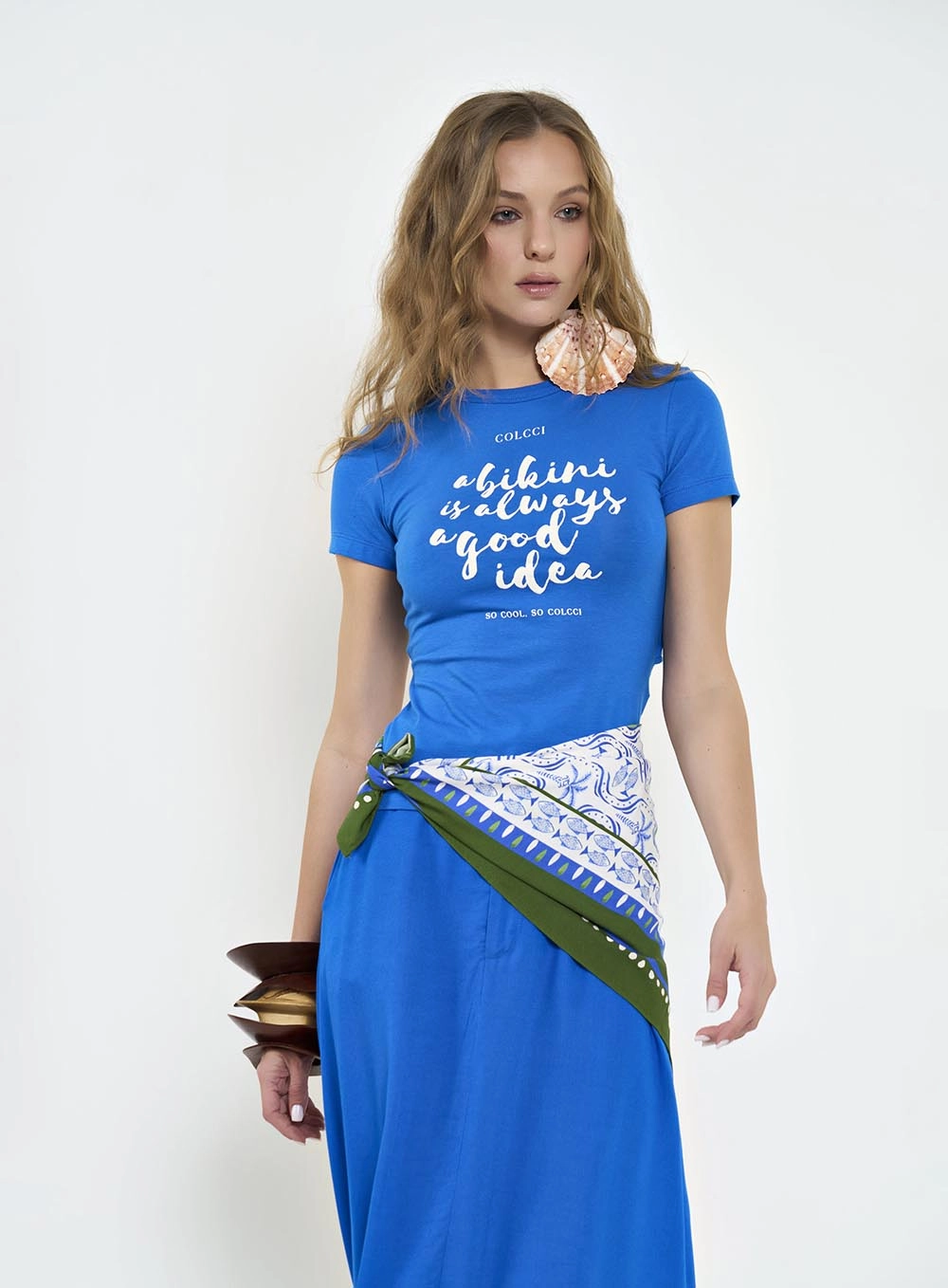 Camiseta Feminina New Baby Com Estampa E Abertura Azul