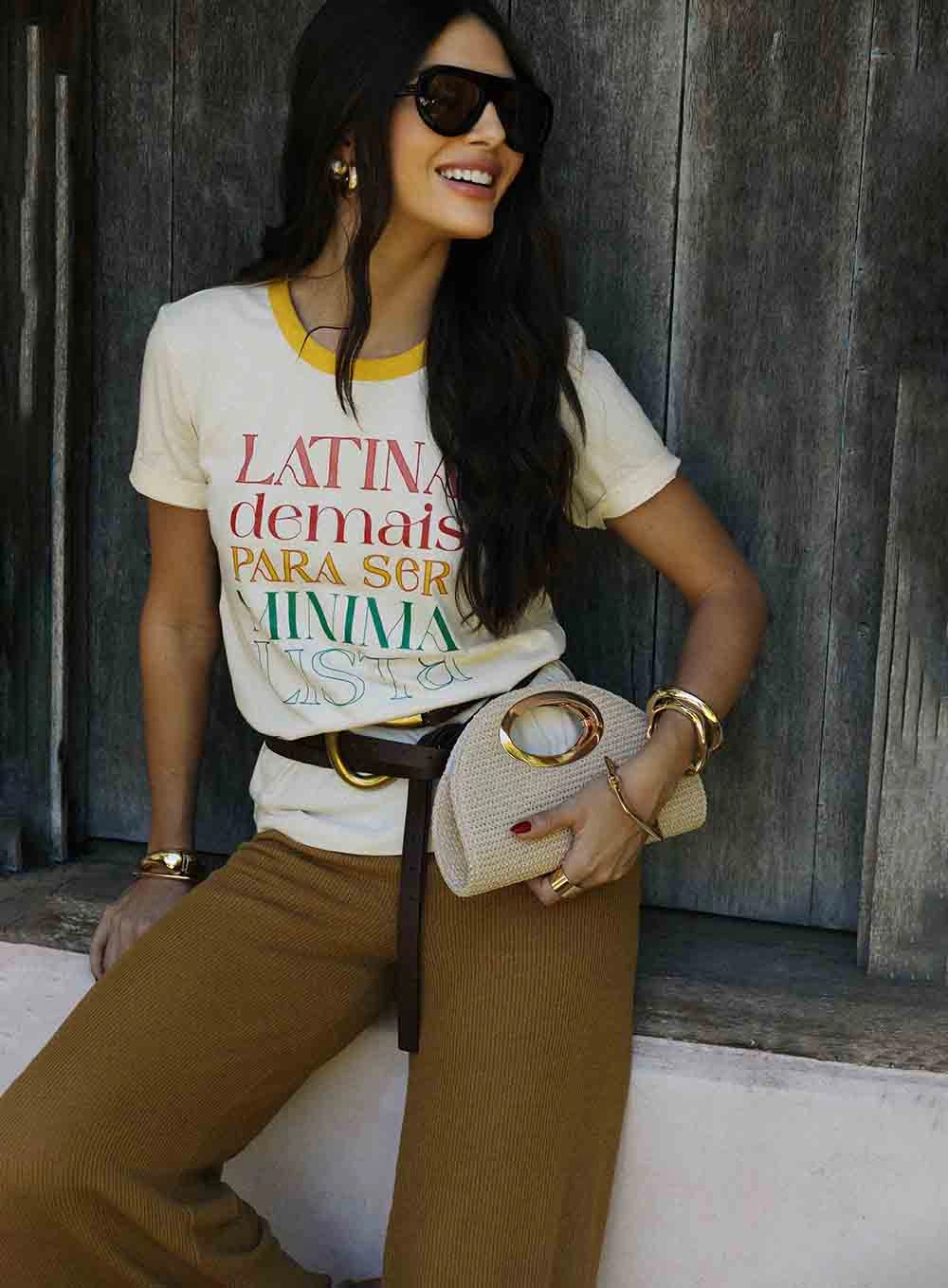 Camiseta Feminina Básica Comfort Com Estampa Bege Leblanc