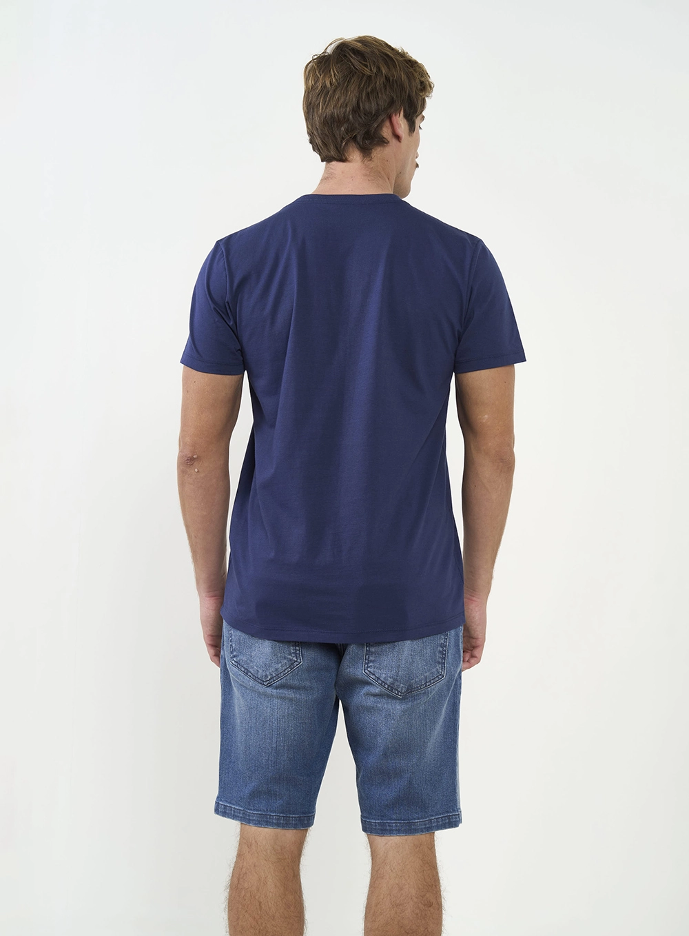 Camiseta Slim Manga Curta Com Estampa Azul