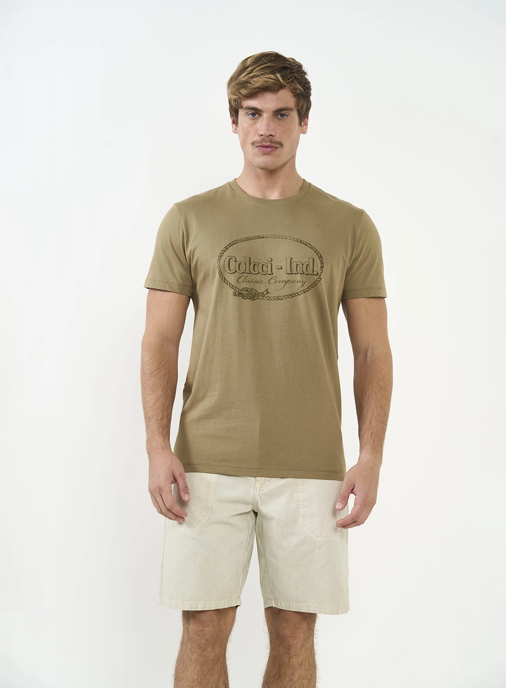 Camiseta Comfort Manga Curta Com Estampa Bege Misk