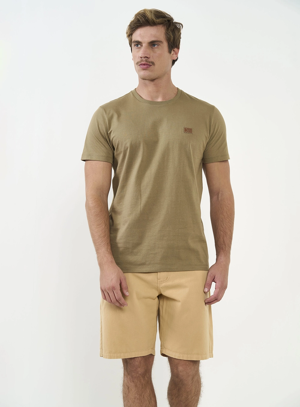 Camiseta Slim Com Aplicação Bege Misk