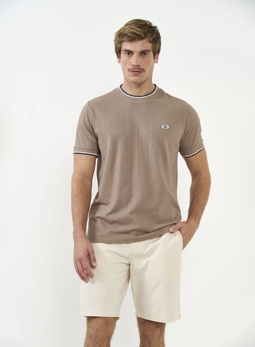 Camiseta Masculina Canelada Bege