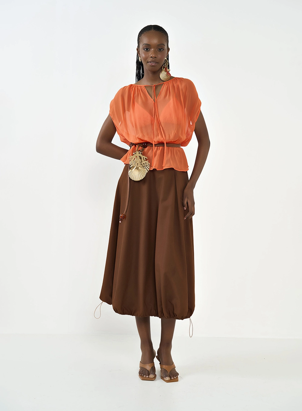 Blusa Comfort Com Franzido Laranja