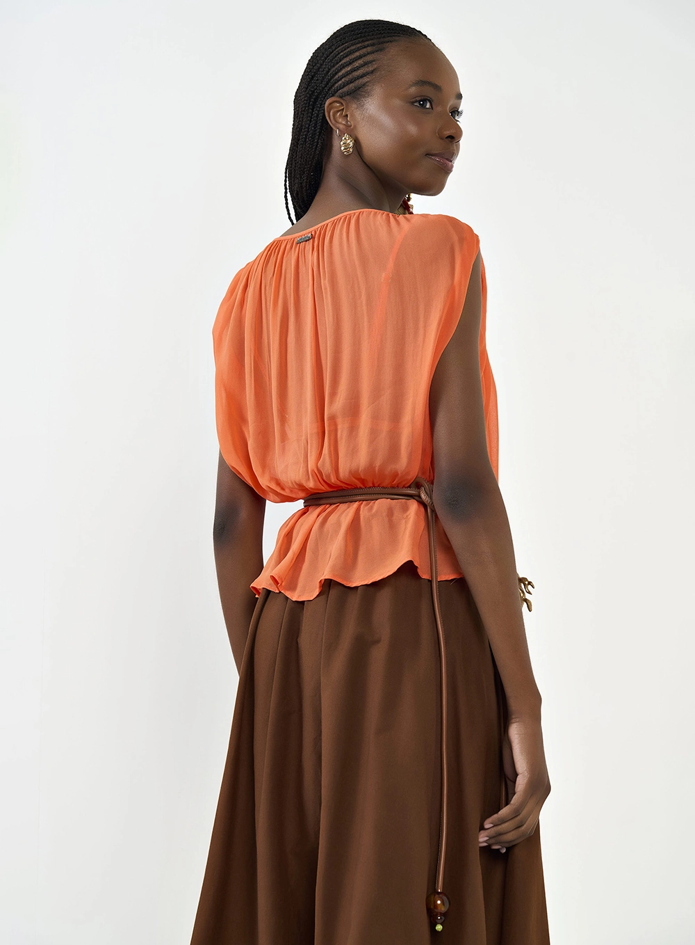 Blusa Comfort Com Franzido Laranja
