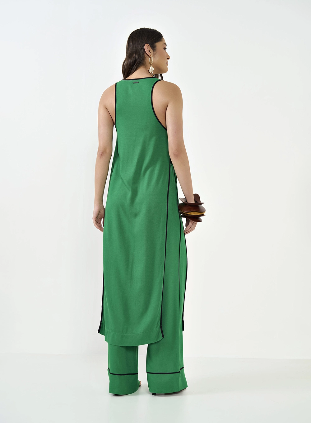 Blusa Alongada Com Abertura Verde Vanity