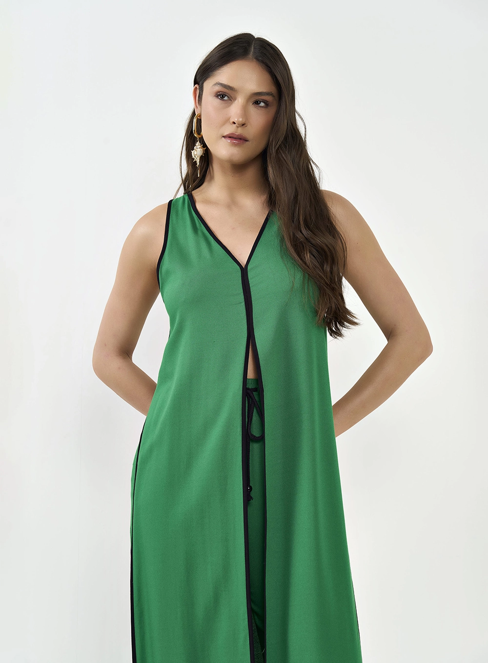Blusa Alongada Com Abertura Verde Vanity