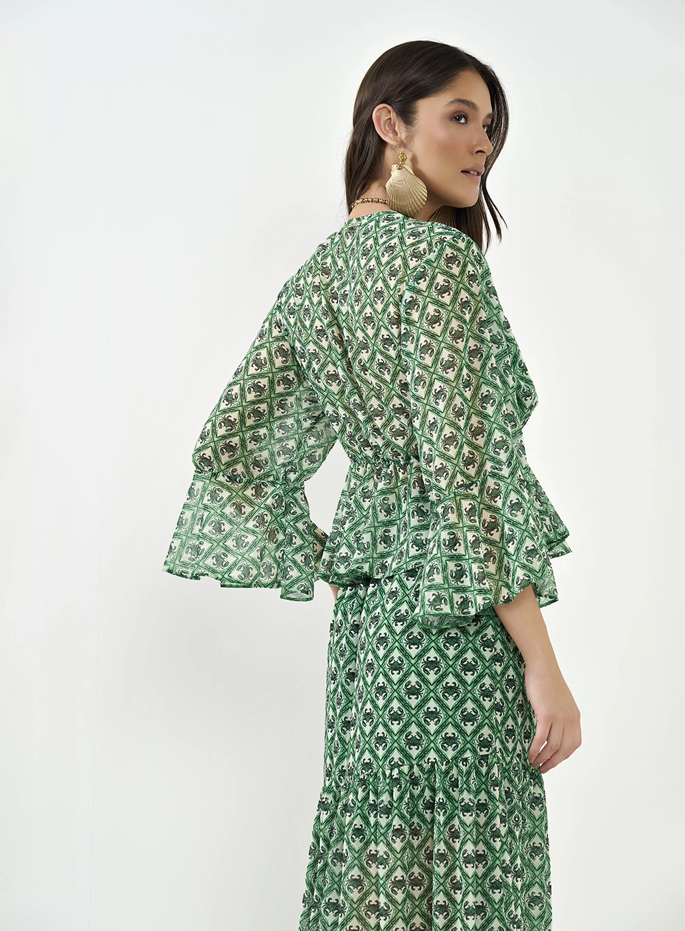 Blusa Ampla Estampada Com Babados Estampados