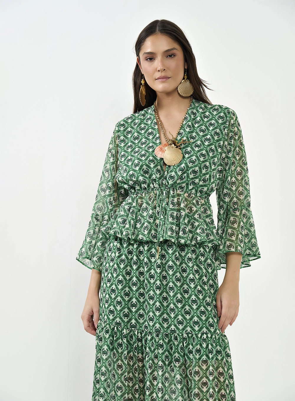 Blusa Ampla Estampada Com Babados Estampados