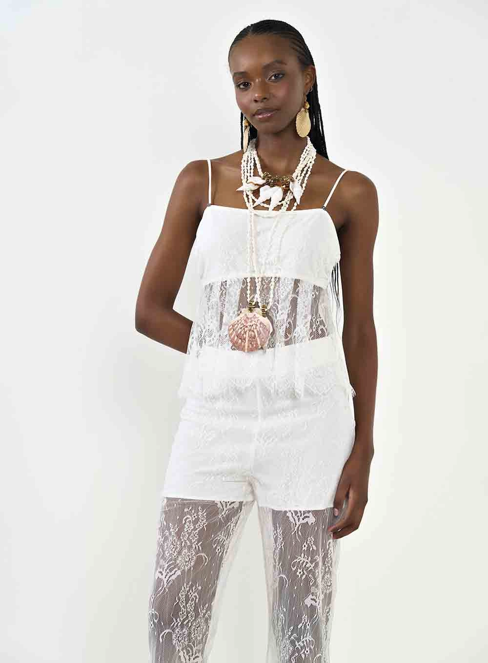 Blusa Em Renda Com Transparência Off Shell