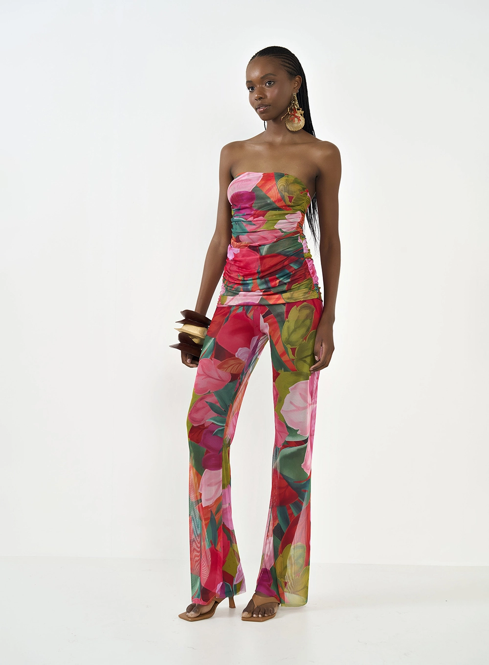 Blusa Tule Estampada Com Franzido Estampados