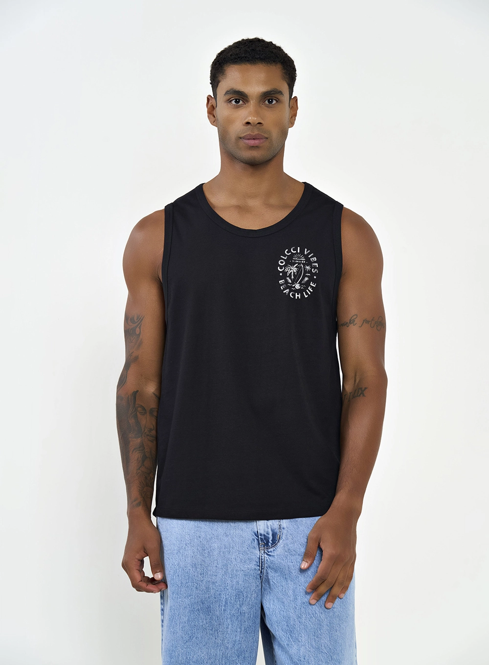 Regata Masculina Com Detalhe Em Estampa Preto