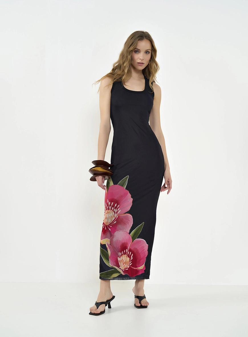 Vestido Midi Em Tule Com Estampa