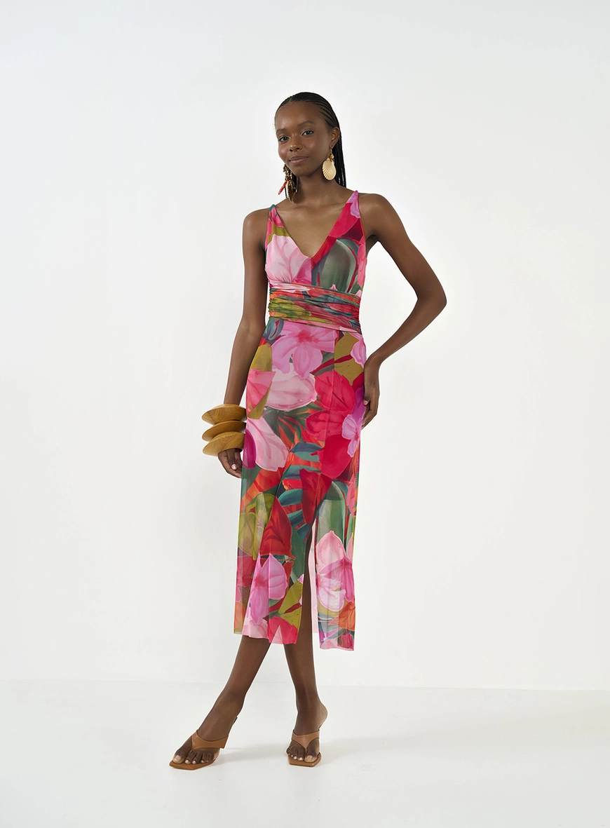 Vestido Midi Em Tule Acinturado
