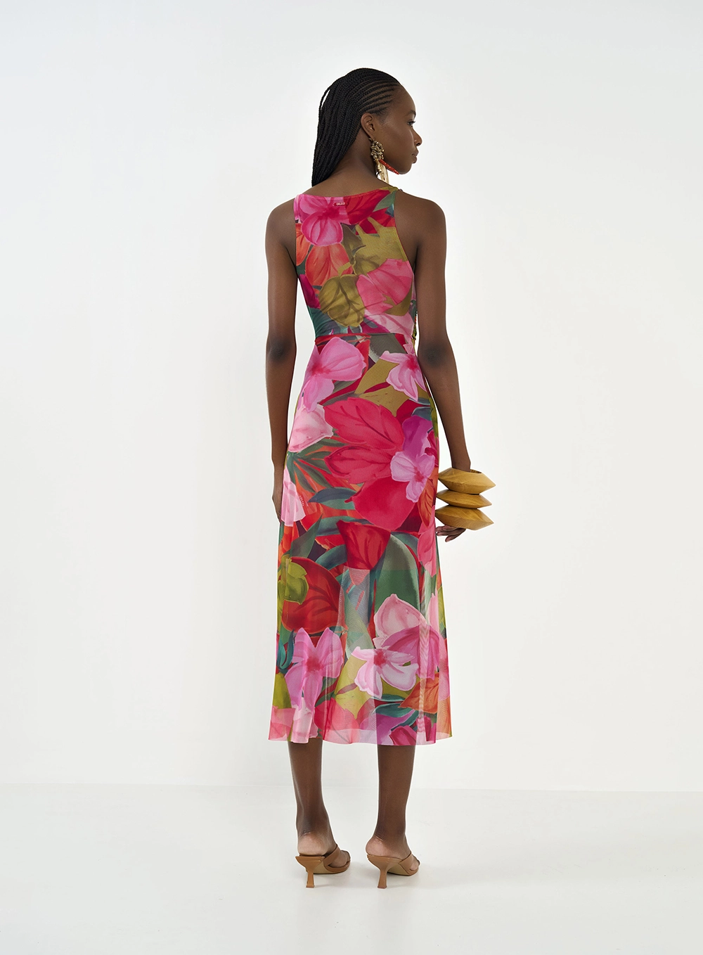 Vestido Midi Em Tule Acinturado Estampados