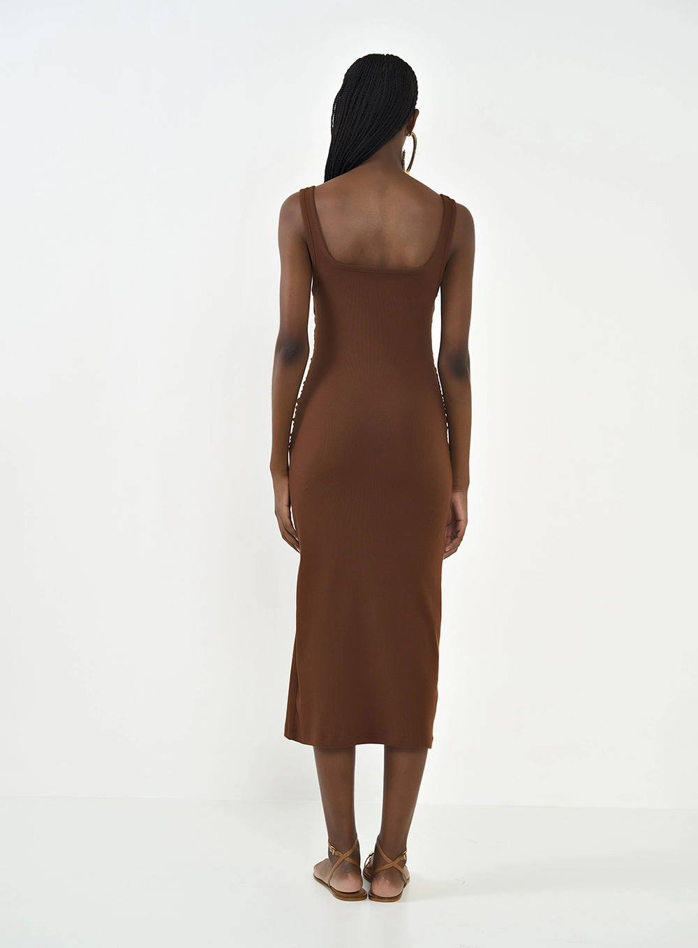Vestido Midi Canelado Justo Marrom