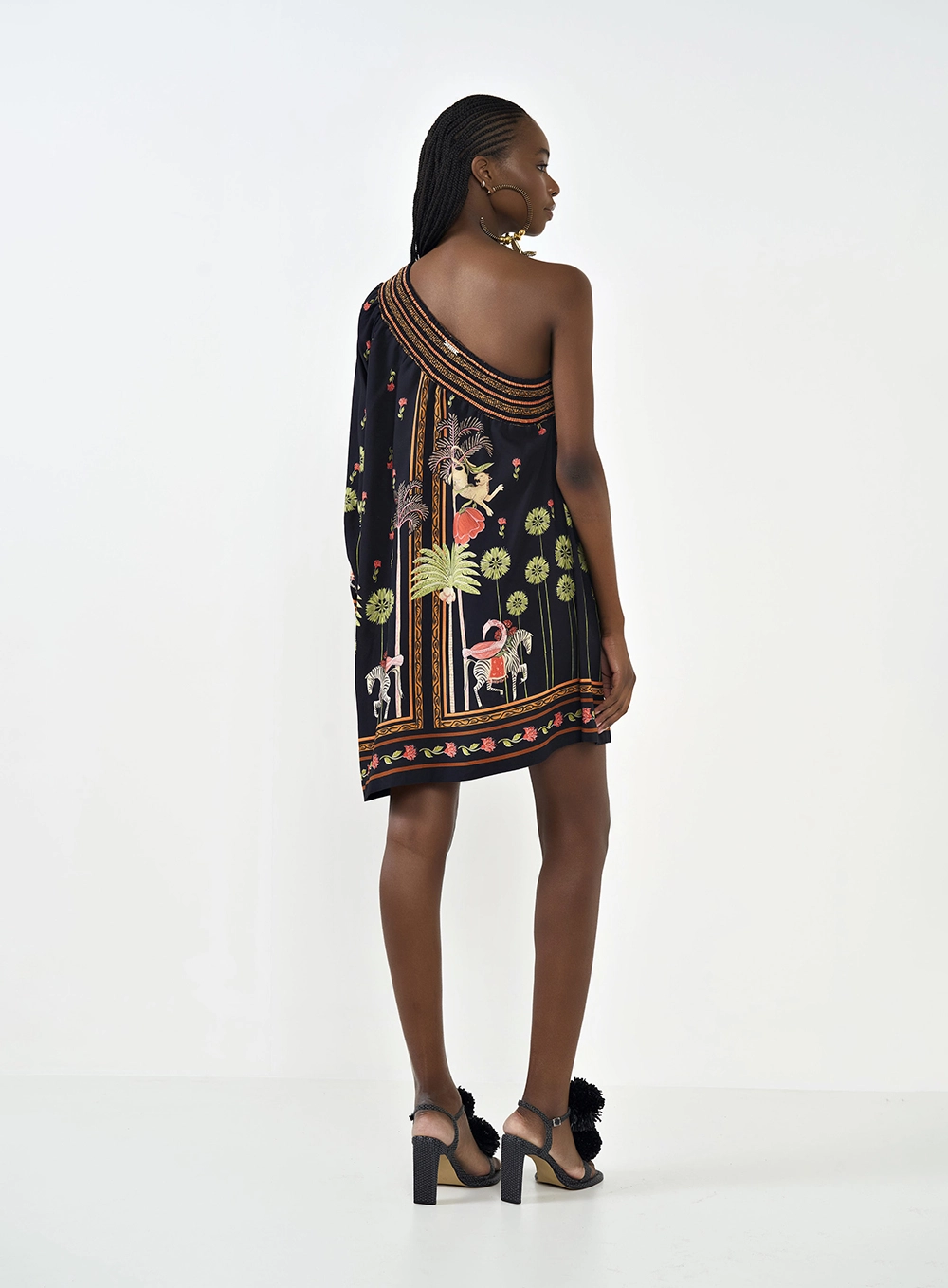 Vestido Uma Manga Estampado Solto Estampados