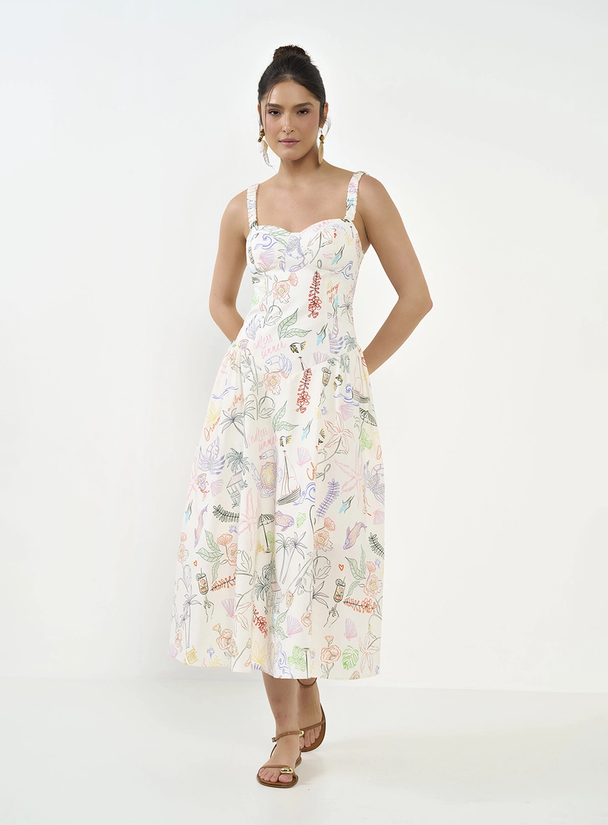 Vestido Midi Evasê Estampado