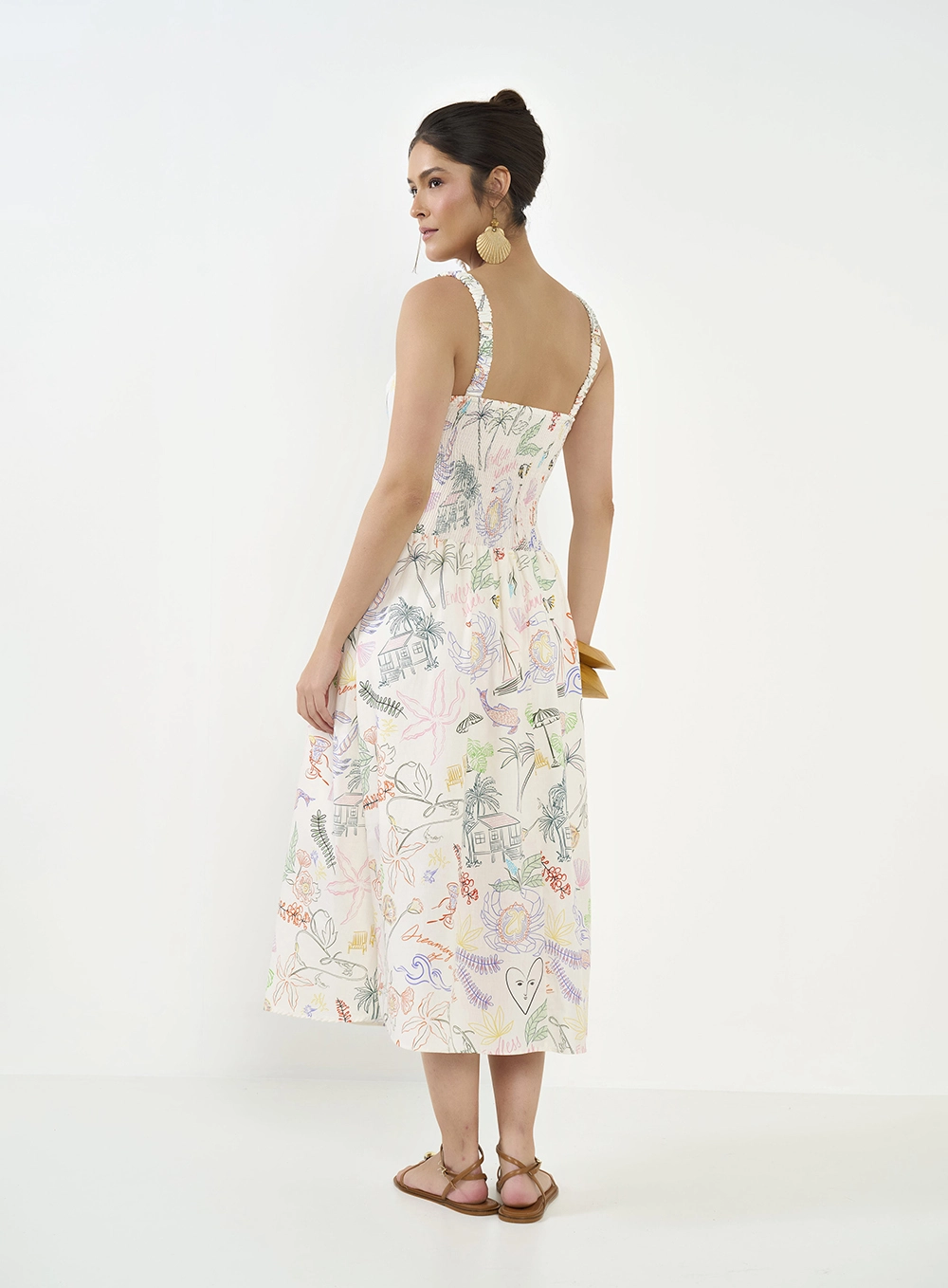 Vestido Midi Evasê Estampado Estampados