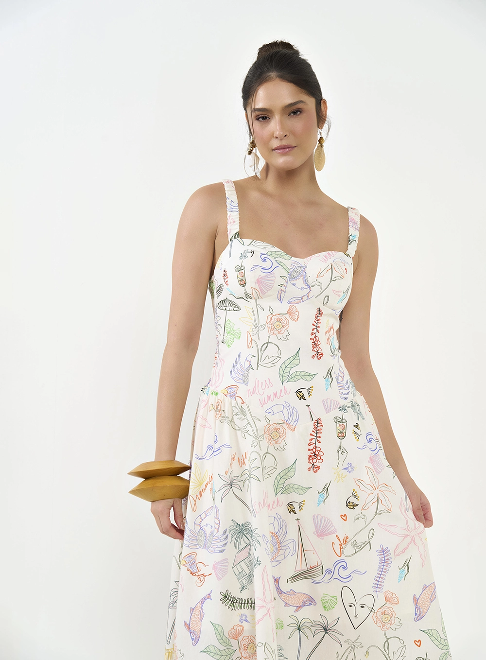 Vestido Midi Evasê Estampado Estampados