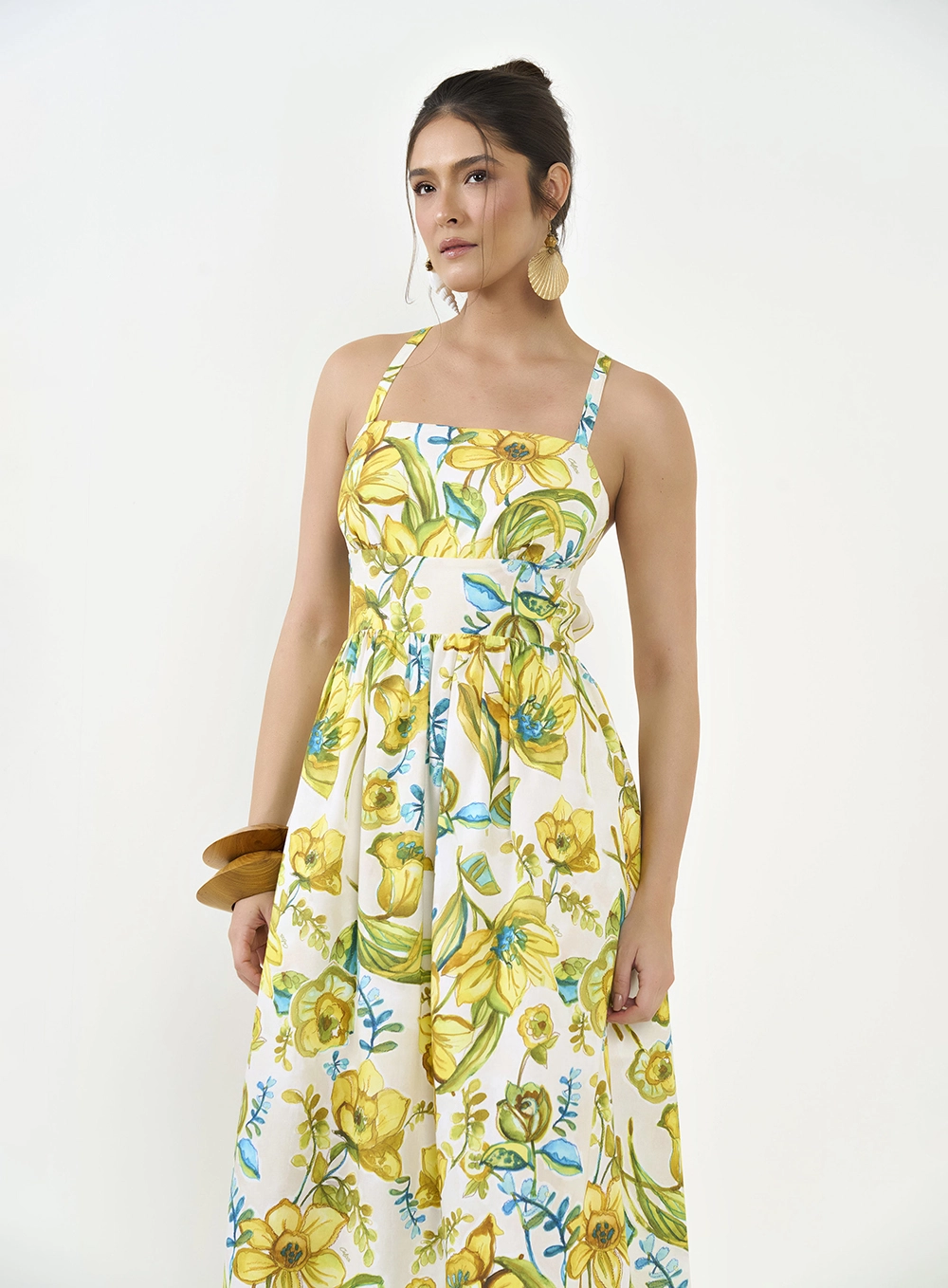 Vestido Midi Estampado Com Amarração Costas Estampados