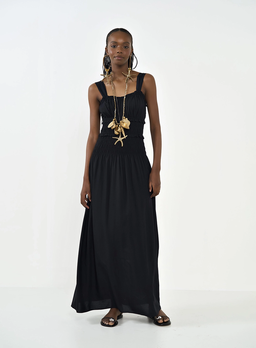 Vestido Midi Com Busto Em Lastex Preto