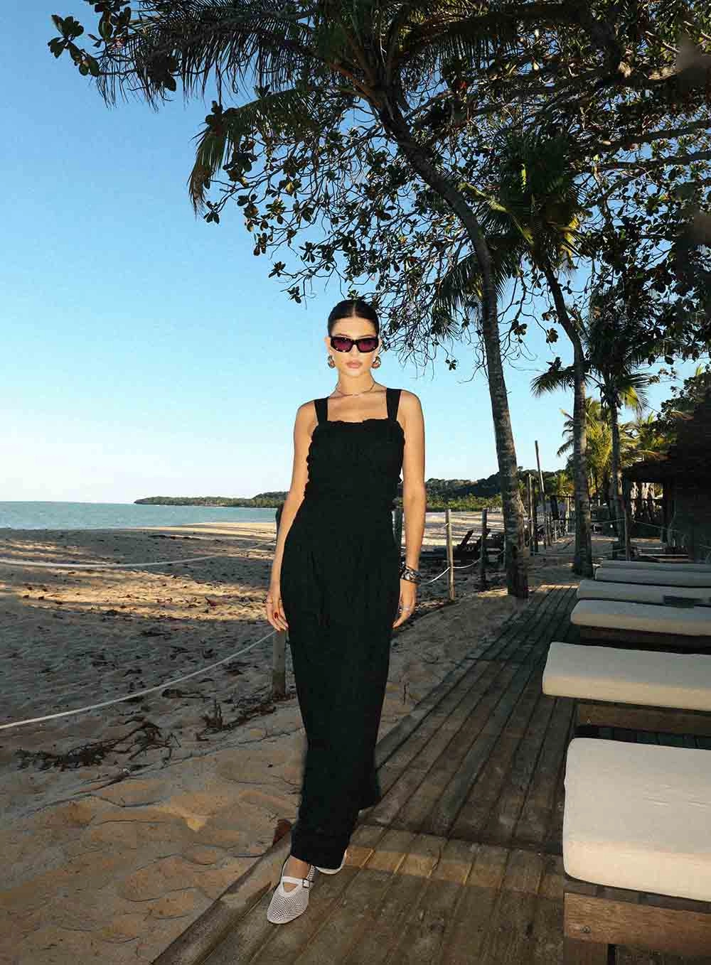 Vestido Midi Com Busto Em Lastex Preto