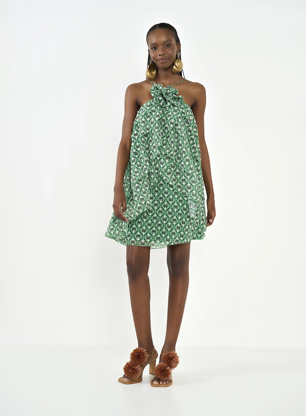 Vestido Estampado Frente Única Com Camadas Estampados