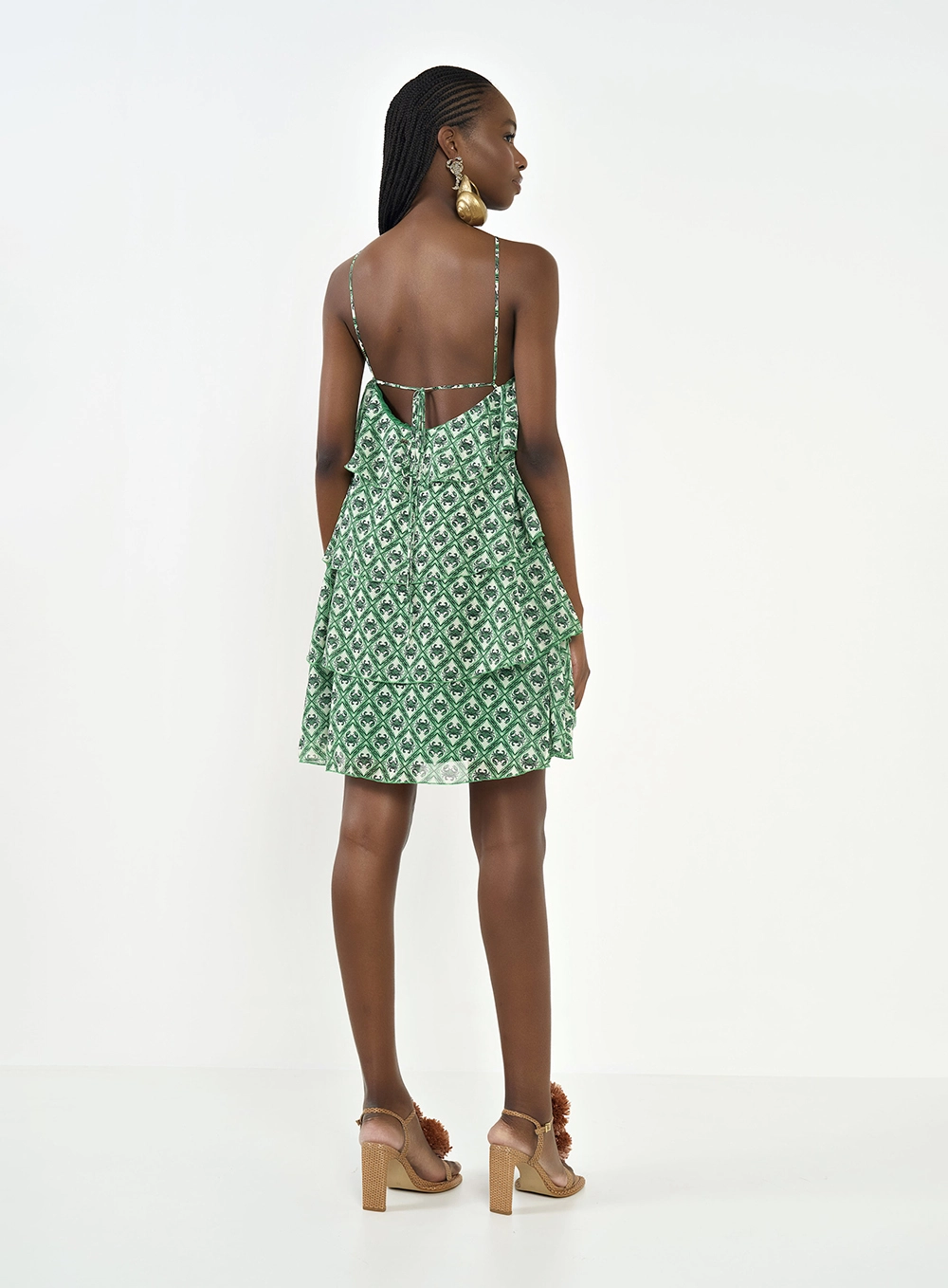 Vestido Estampado Frente Única Com Camadas Estampados