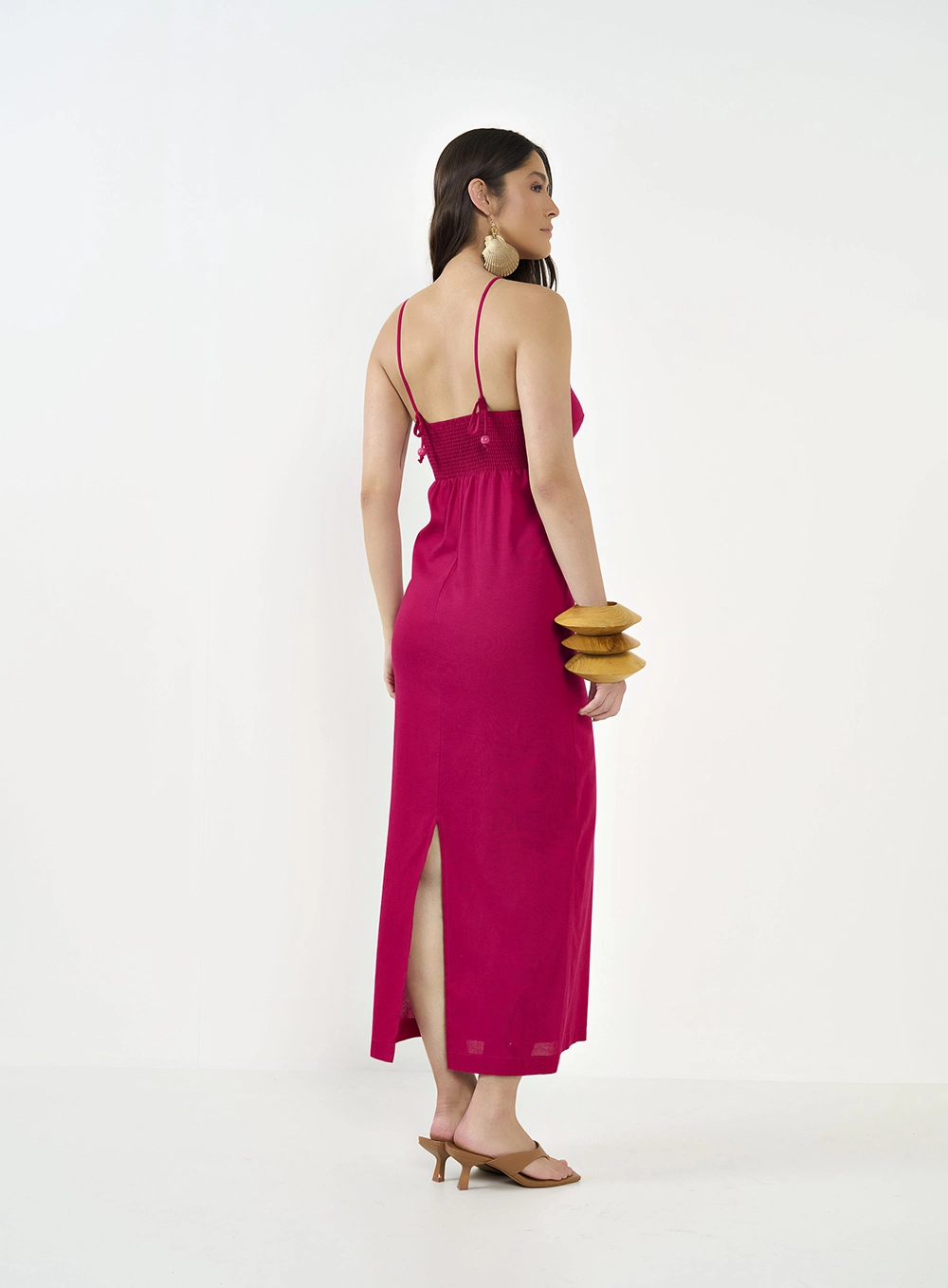 Vestido Midi Com Amarração Rosa Timeless