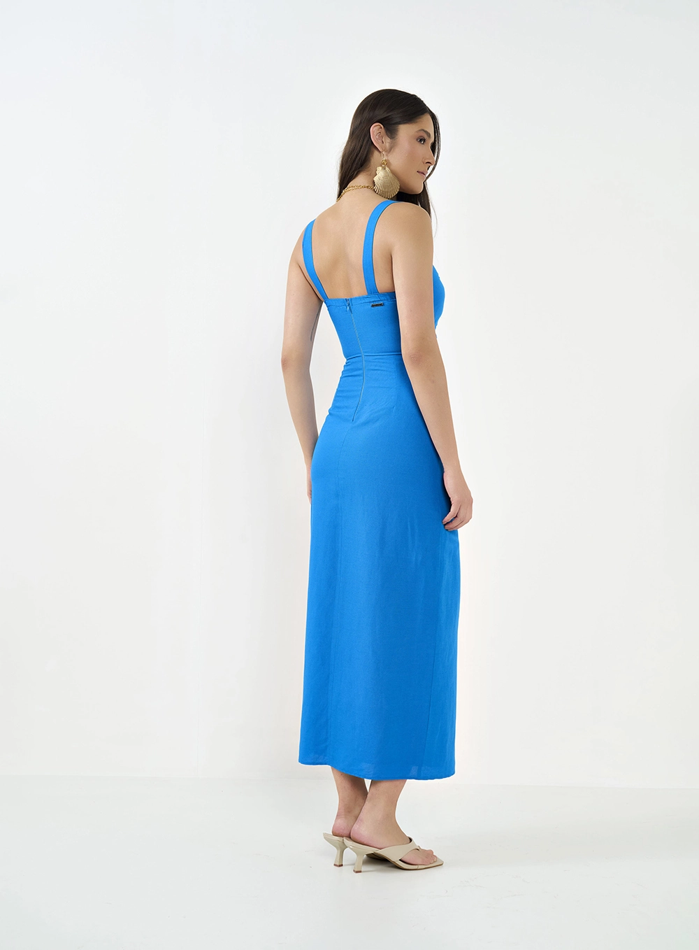 Vestido Midi Duplo Nó Slim Azul