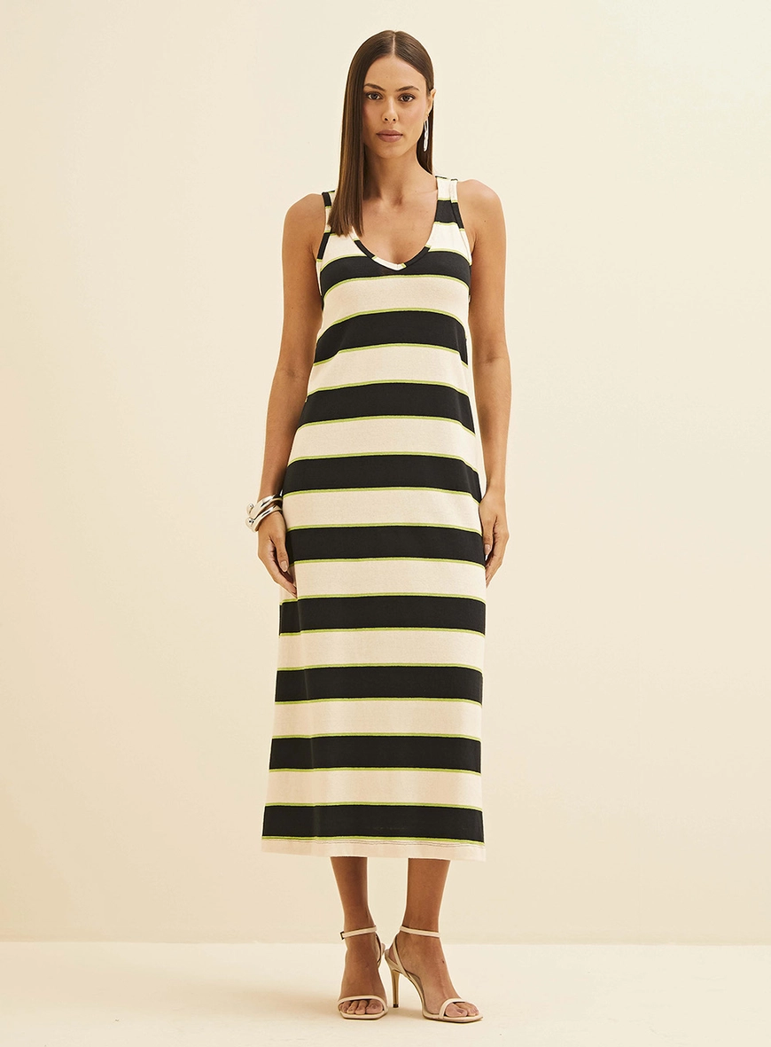 Vestido Midi Solto Listrado Estampados