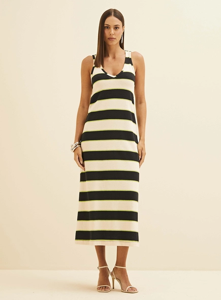 Vestido Midi Solto Listrado