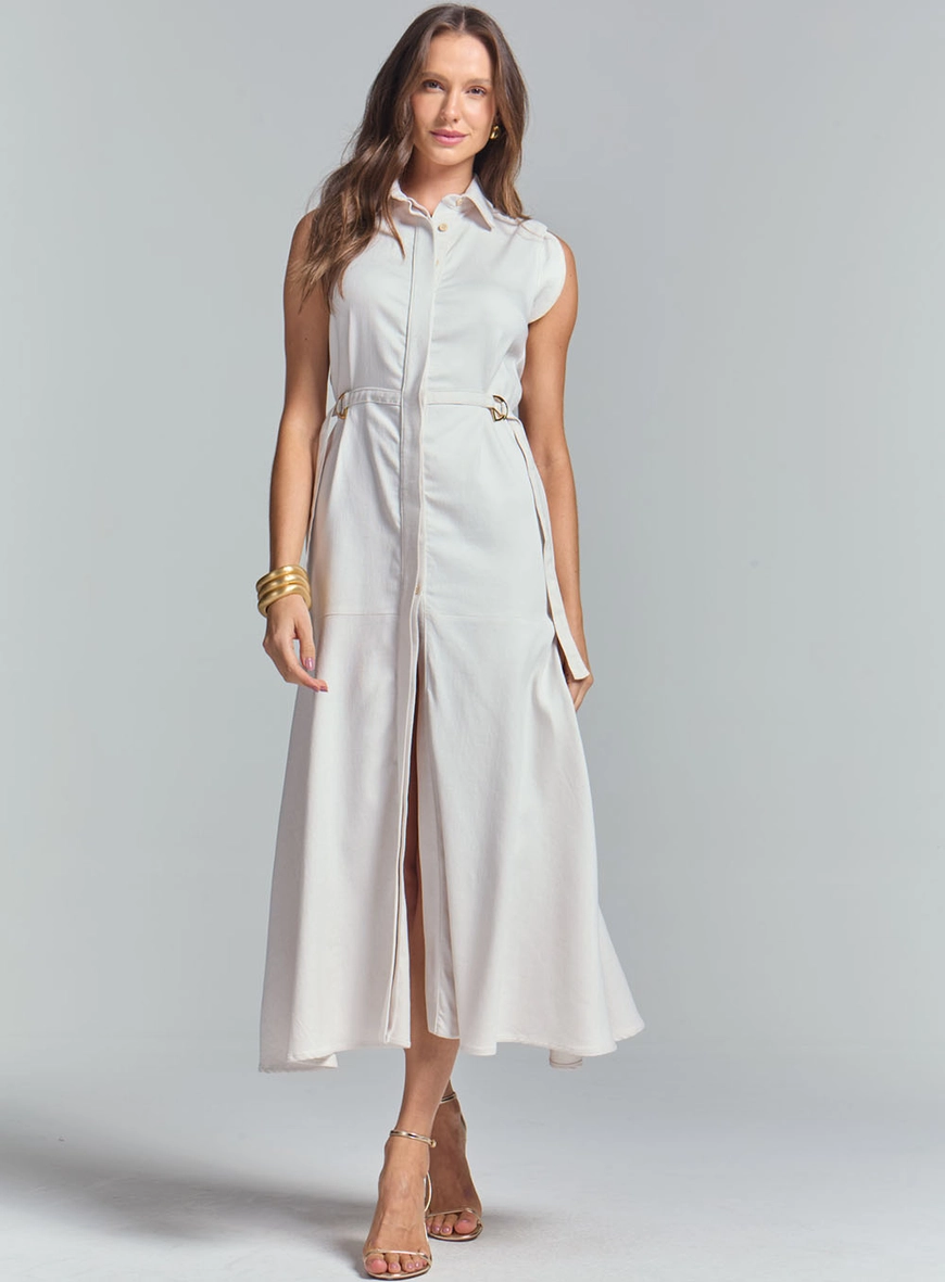 Chemisier Comfort Com Detalhes Gola Polo Bege 4