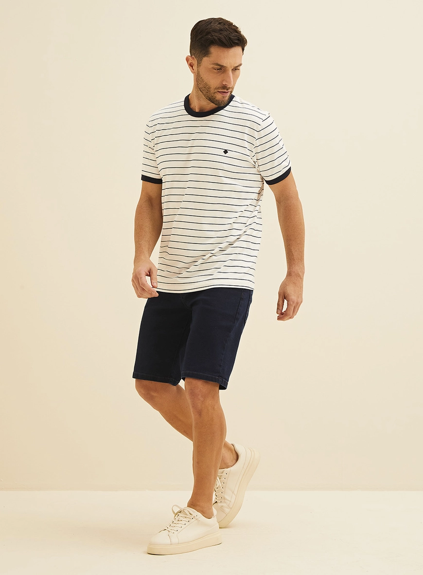 Camiseta New Slim Com Listras Estampados
