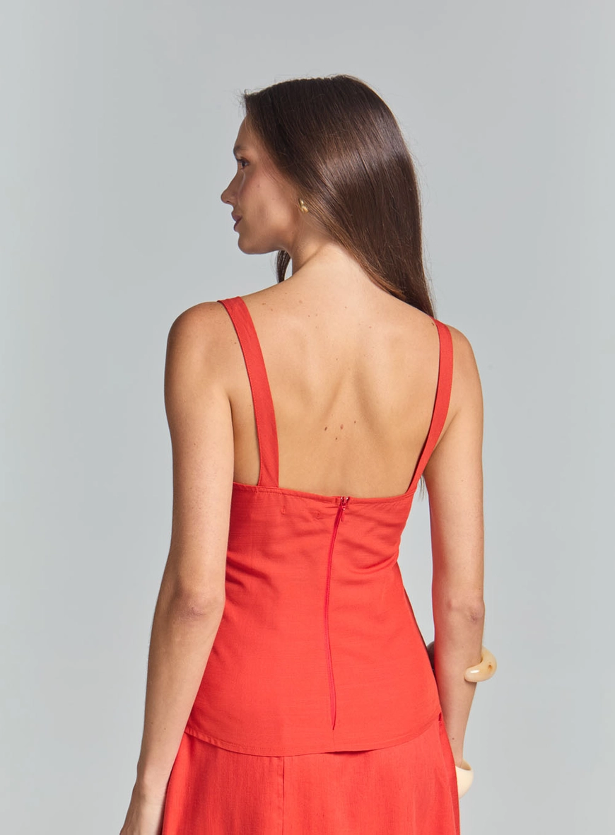 Blusa Slim Decote Coração Com Entalhe Em V Vermelho 4