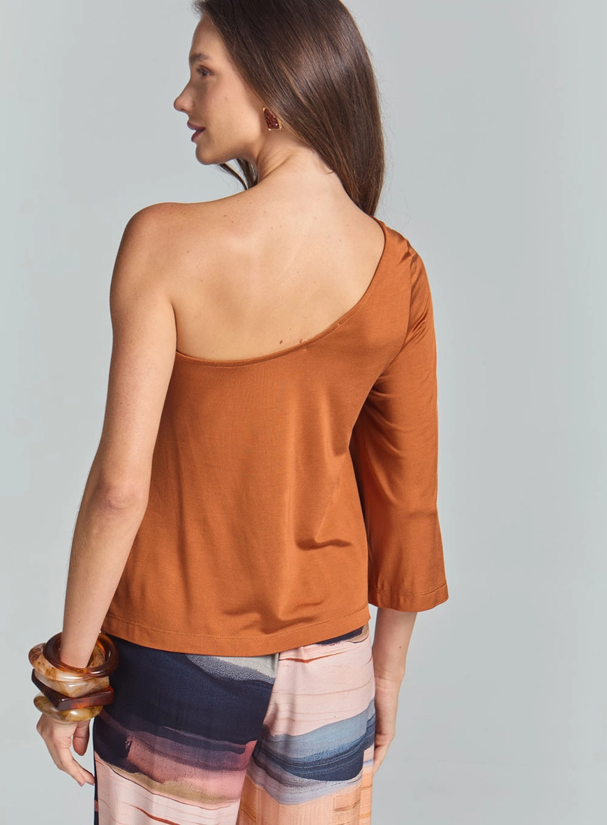 Blusa Assimétrica De Um Ombro Só Marrom 4