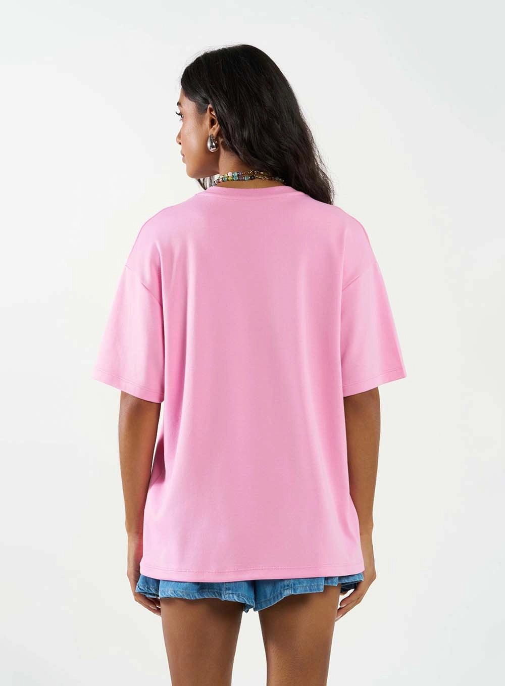Camiseta Oversized Estampada E Bordada Rosa 2