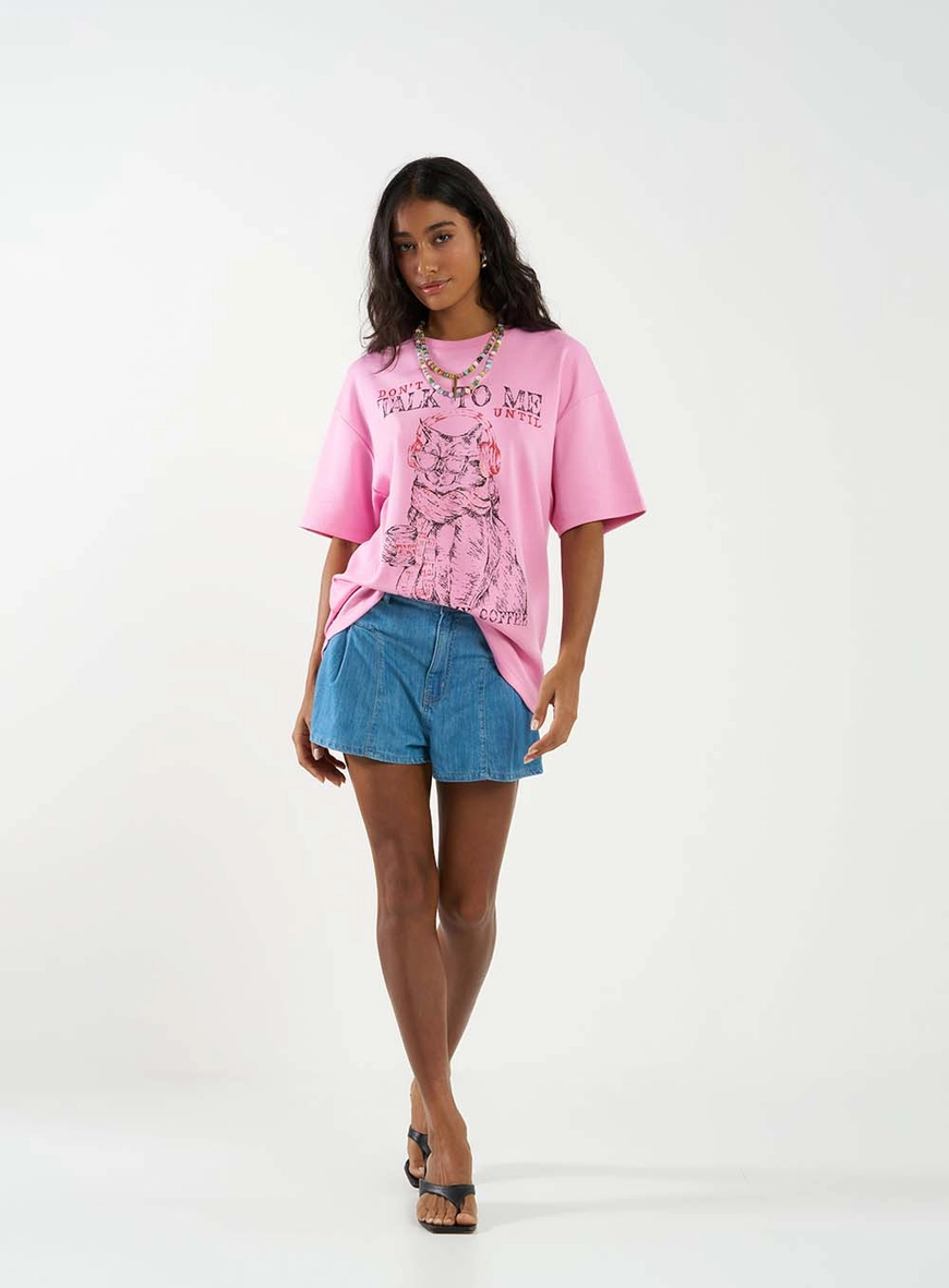 Camiseta Oversized Estampada E Bordada Rosa 3