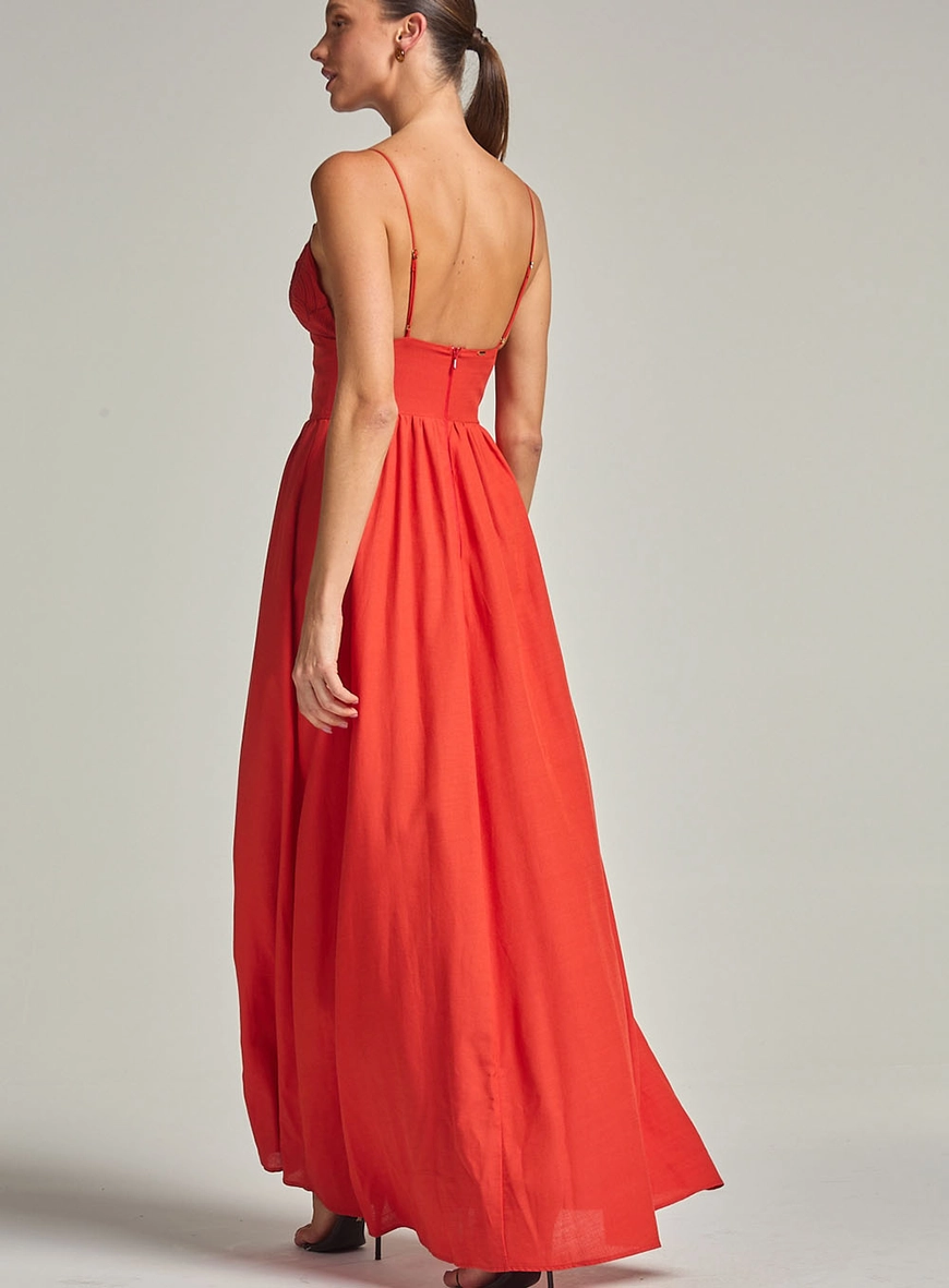 Vestido Longo Com Bordado No Busto Vermelho 4