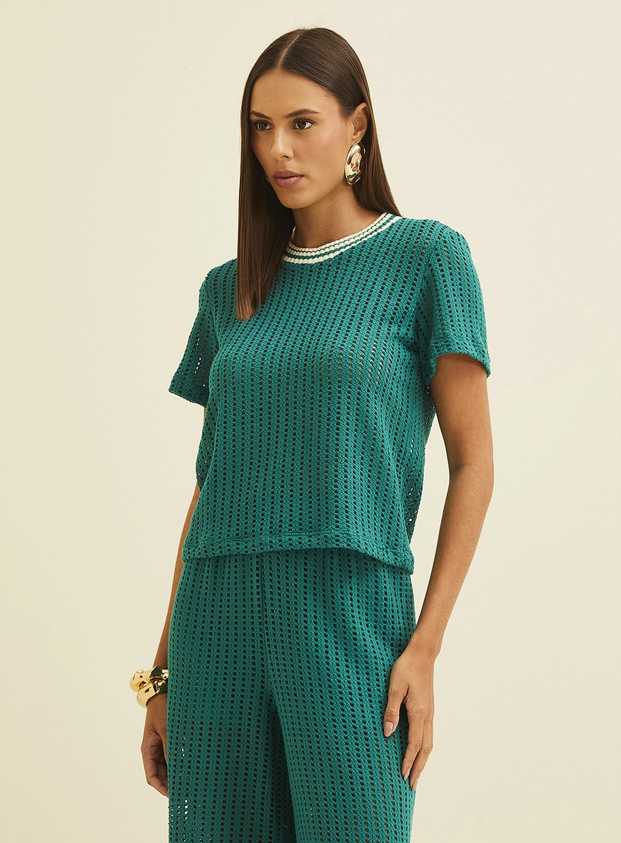 Camiseta Feminina Em Tricô Verde