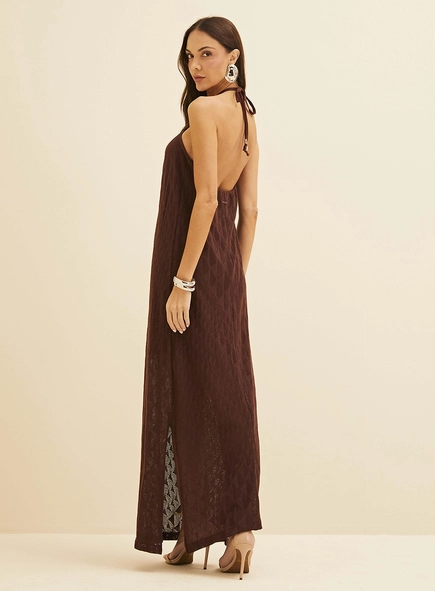 Vestido Em Tricô Longo Fluido