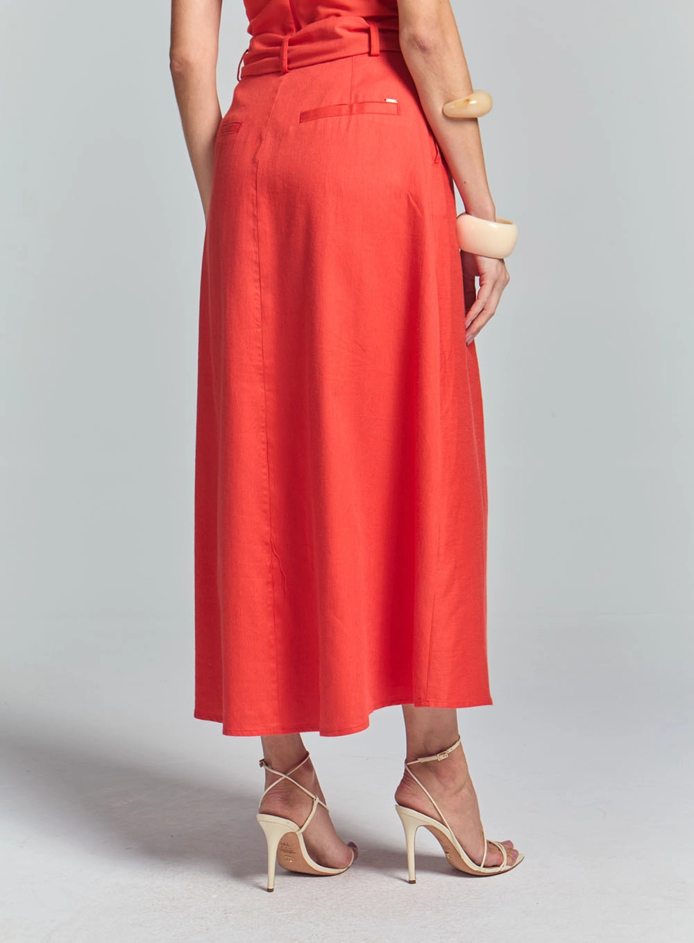 Saia Longa Evasê Com Transpasse Vermelho 3