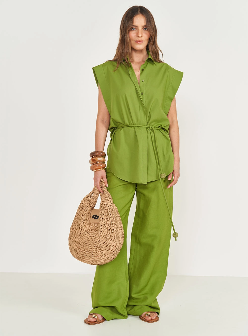 Camisa Loose Com Cinto Verde